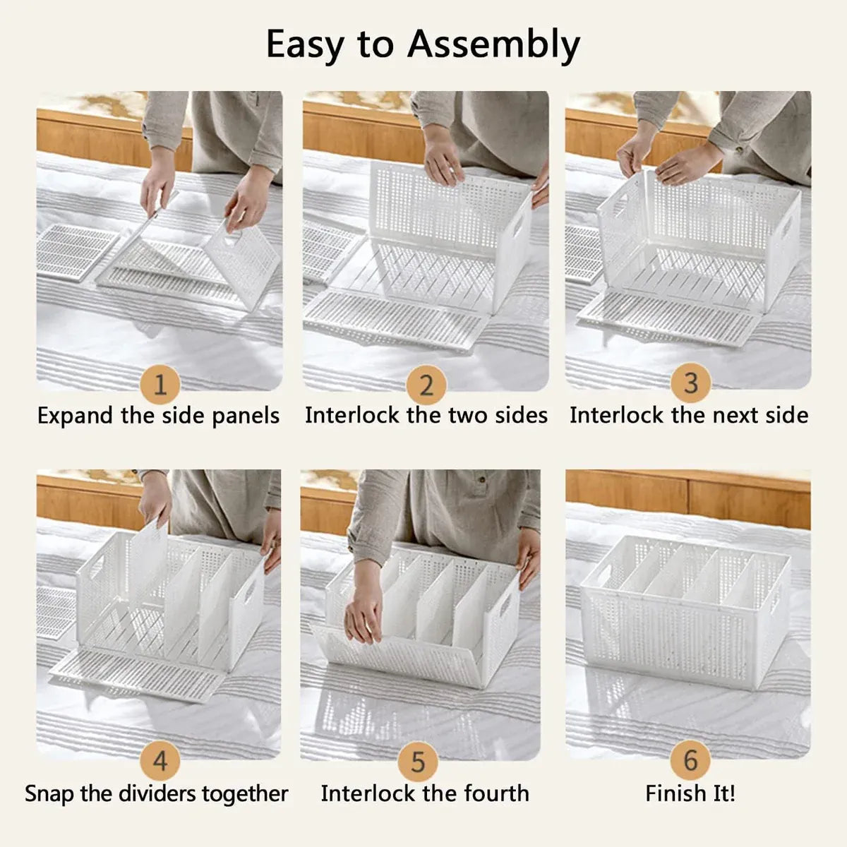 Collapsible Storage Basket with Layered Dividers Durable Plastic Foldable - XL