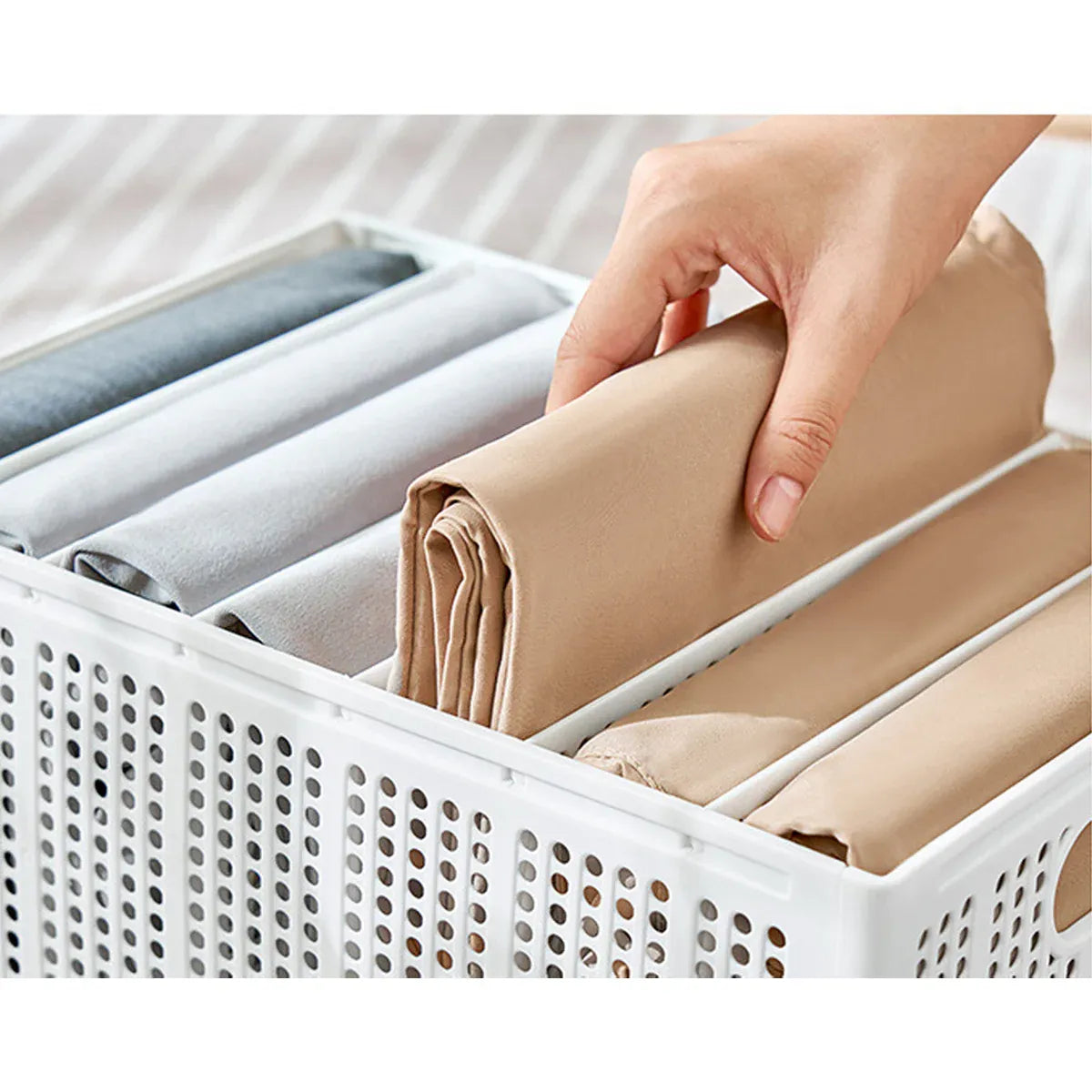 Collapsible Storage Basket with Layered Dividers Durable Plastic Foldable - XL