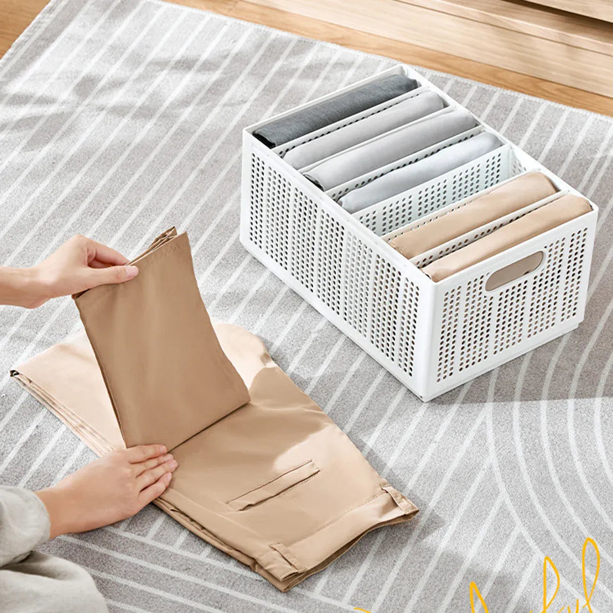 Collapsible Storage Basket with Layered Dividers Durable Plastic Foldable - XL