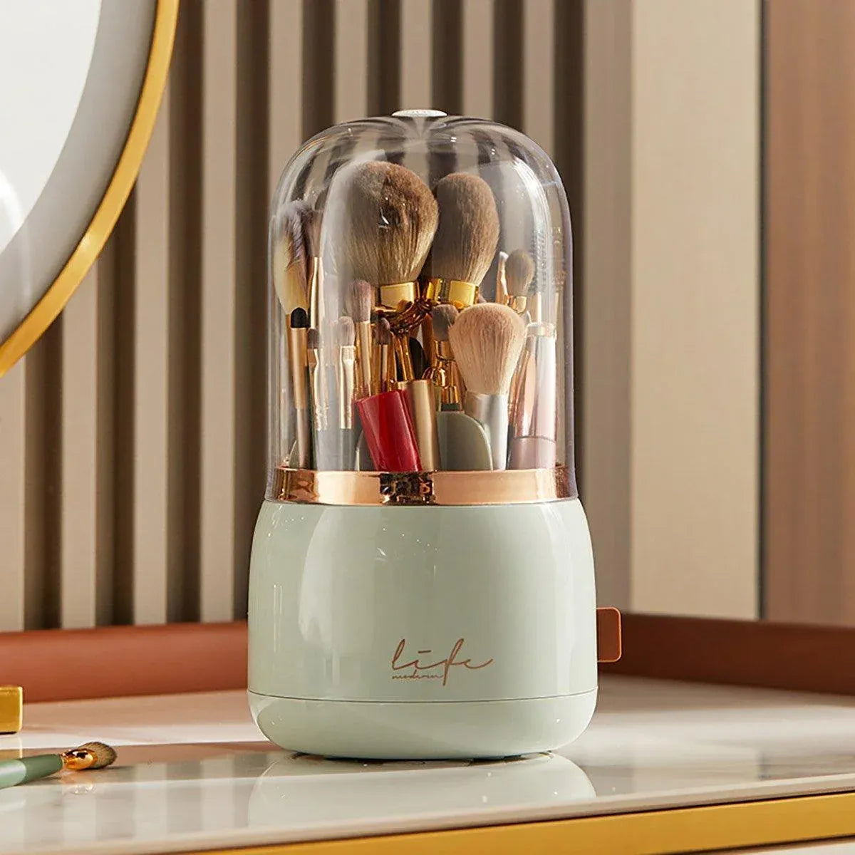 Luxury Cosmetic Brush Box Dustproof Makeup Storage Box for Lipstick Eyebrow Pen - Green