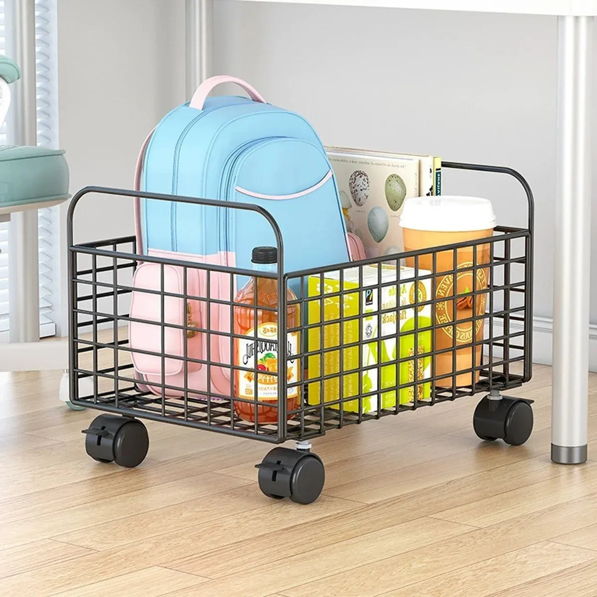 Under-Table Movable Storage Rack with Wheels for Office Home Kitchen Durable