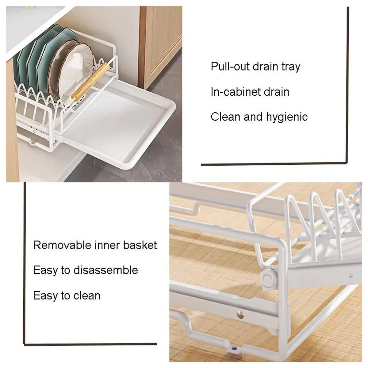 Pull Out Storage Rack Kitchen Dish Bowl Organiser Carbon Steel 40 x 30 x 13cm - Dish Rack