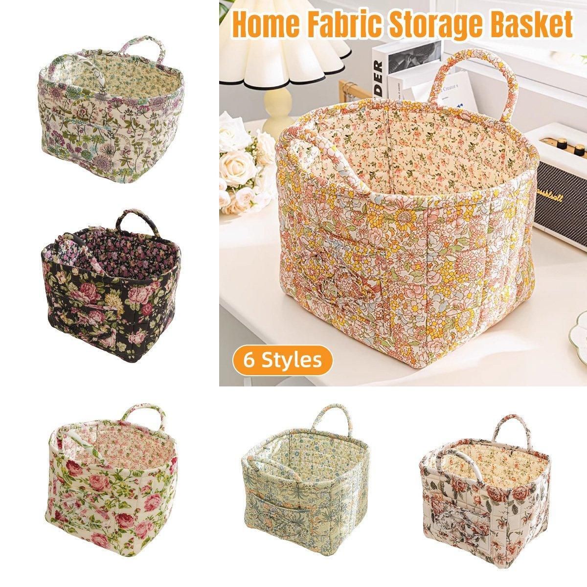 Portable Fabric Storage Basket Korean Pastoral Style Organizer for Home Sundries - Floral5