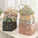 Portable Fabric Storage Basket Korean Pastoral Style Organizer for Home Sundries - Floral5