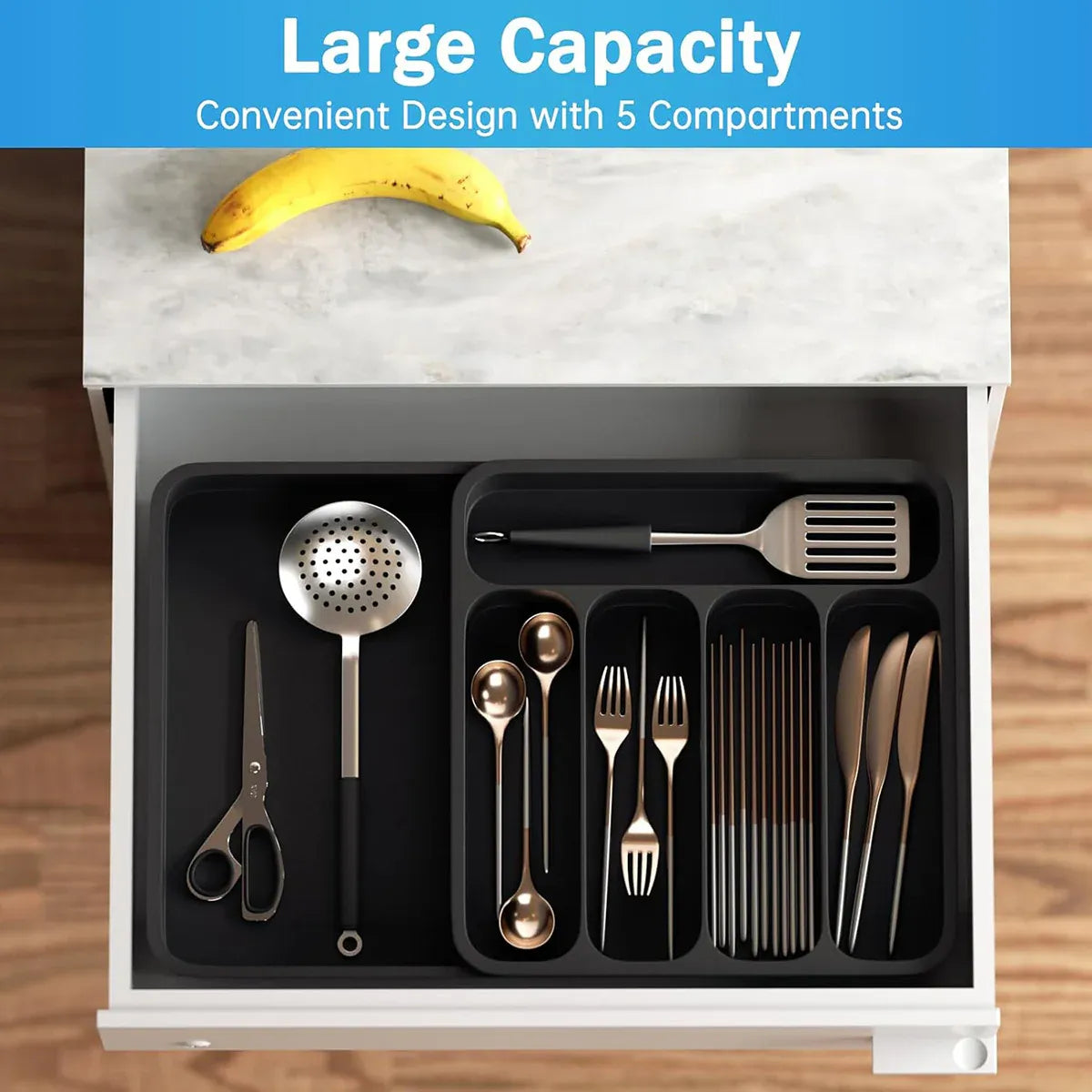 Expandable Cutlery Drawer Organizer Adjustable 6 Slot Kitchen Utensil Tray - Grey
