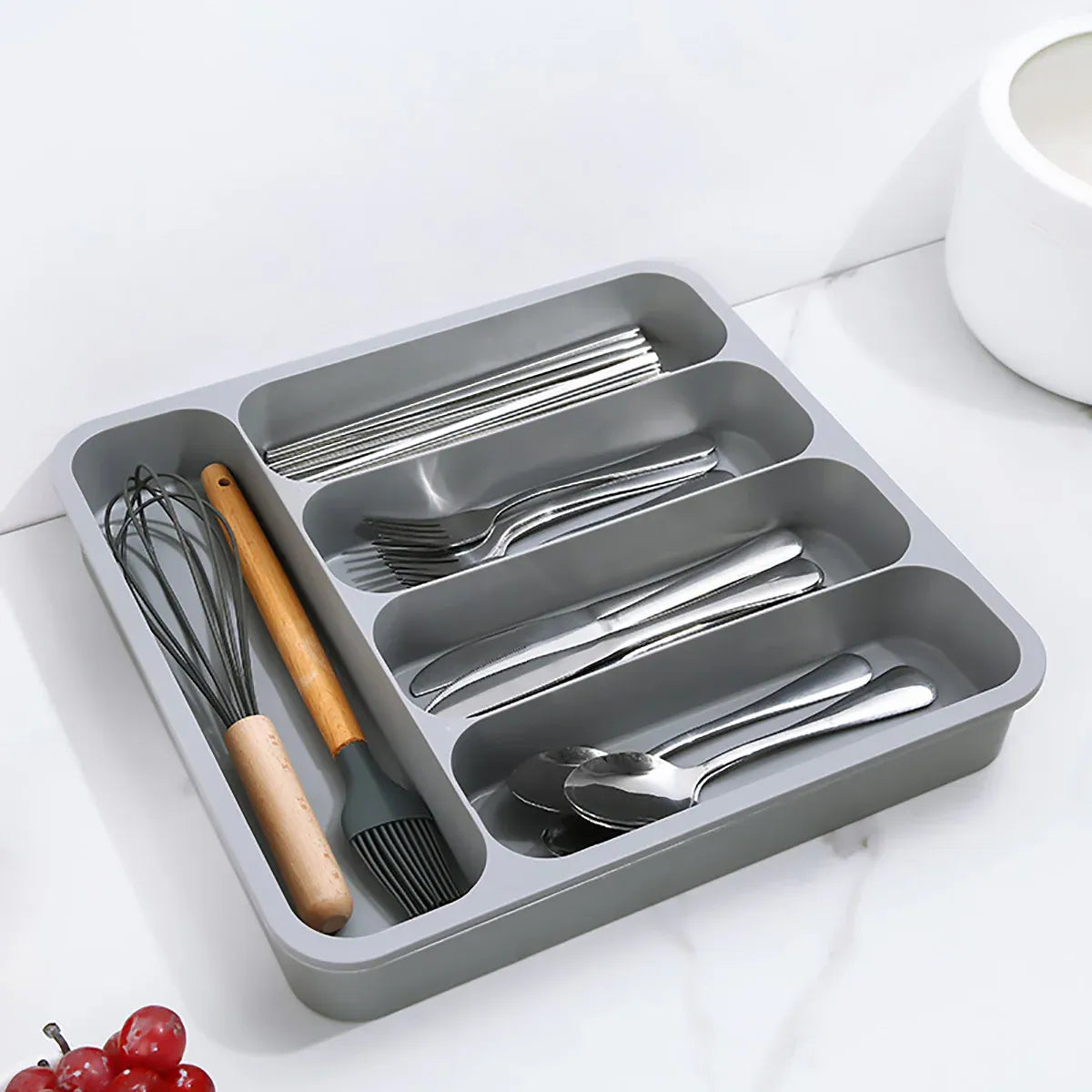 Expandable Cutlery Drawer Organizer Adjustable 6 Slot Kitchen Utensil Tray - Grey