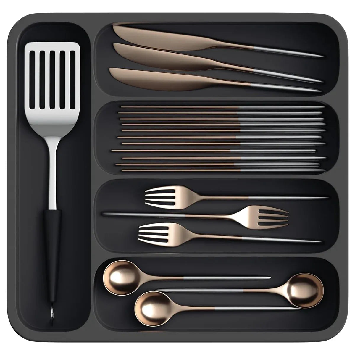 Expandable Cutlery Drawer Organizer Adjustable 6 Slot Kitchen Utensil Tray - Grey