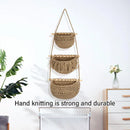 Three Layer Cotton Rope Wall Hanging Basket Door Storage Rack Organizer Bag - Brown