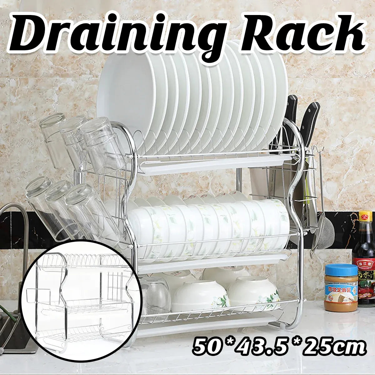Kitchen Bowl Dish Rack Drainer Storage Cutlery Holder Cupboard Organizer