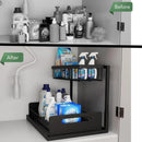 Under Sink Storage Rack Kitchen Cabinet Organizer Adjustable Shelving Unit Home - Black