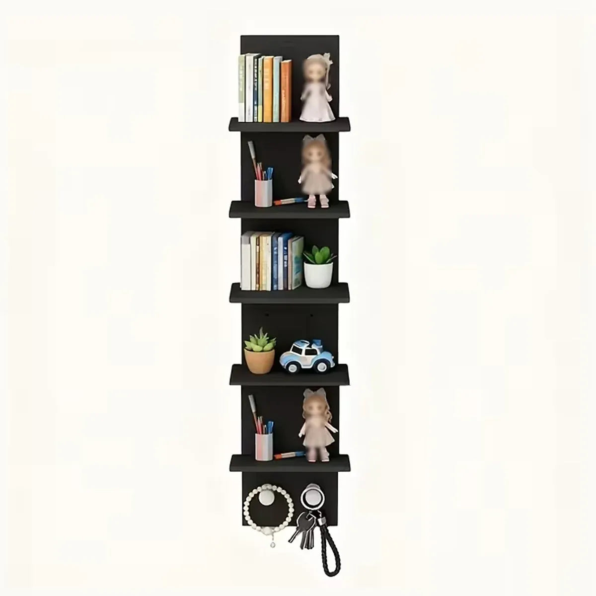 5 Tier Wall-Mounted Shelf Black for Home Living Room Storage Use