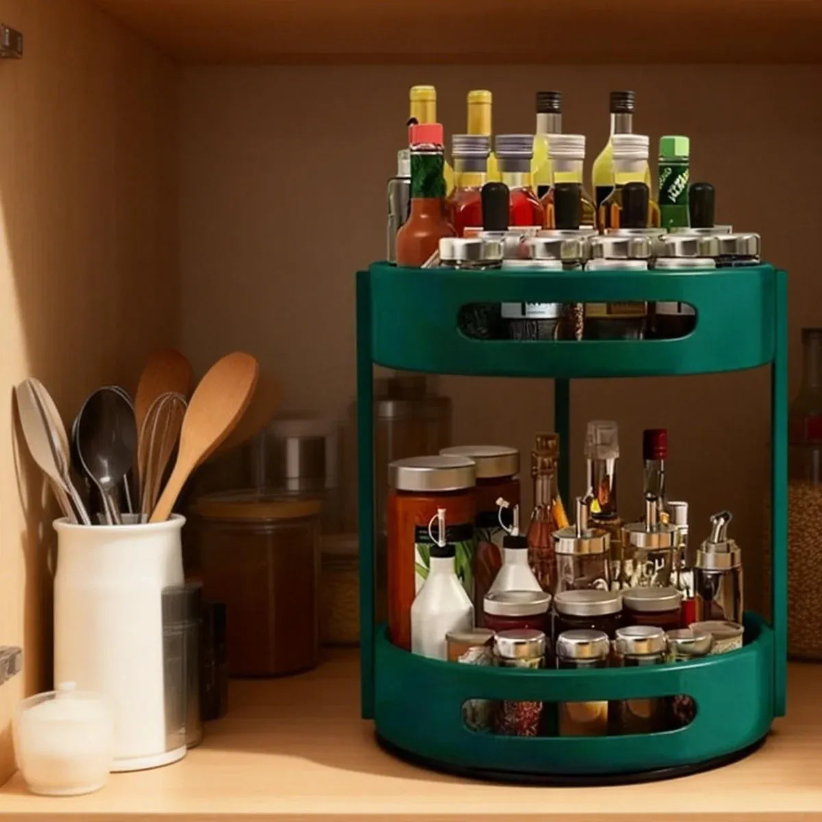 2 Layer Rotating Seasoning Rack Kitchen Organiser Storage Stand