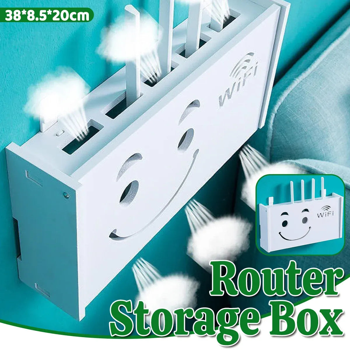 No Drill Wall Mounted Router Storage Box Cable Organizer for WiFi Router Use