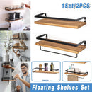2-Piece Floating Wall Shelf Set with Towel Rails, Light Brown