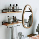 2-Piece Floating Wall Shelf Set with Towel Rails, Light Brown
