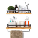 2-Piece Floating Wall Shelf Set with Towel Rails, Light Brown