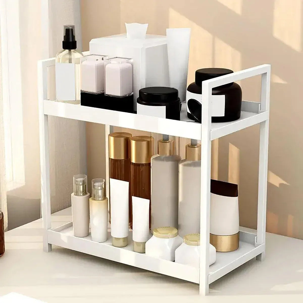 Multi-layer Cosmetic Storage Rack Desktop Organizer for Bathroom Dormitory Use - White