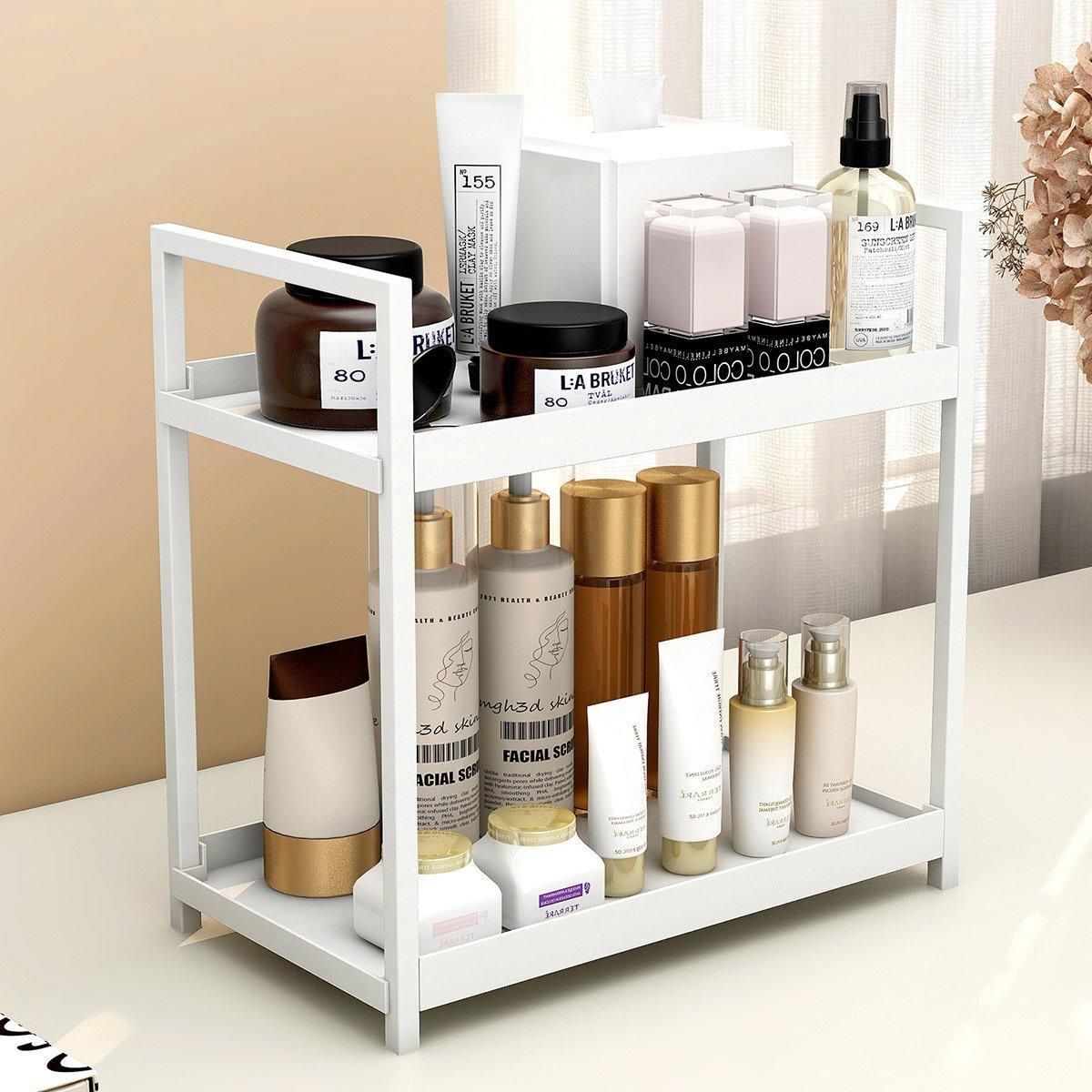 Multi-layer Cosmetic Storage Rack Desktop Organizer for Bathroom Dormitory Use - White