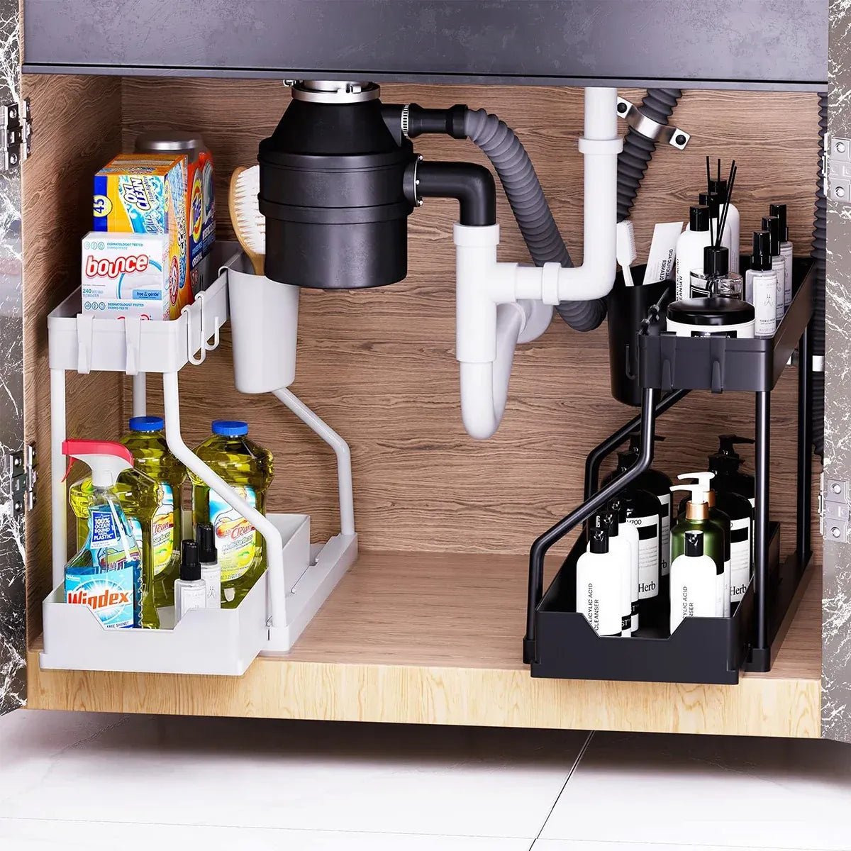 Under Sink Storage Rack Double Layer Organizer Shelf Kitchen Bathroom Cabinet - White
