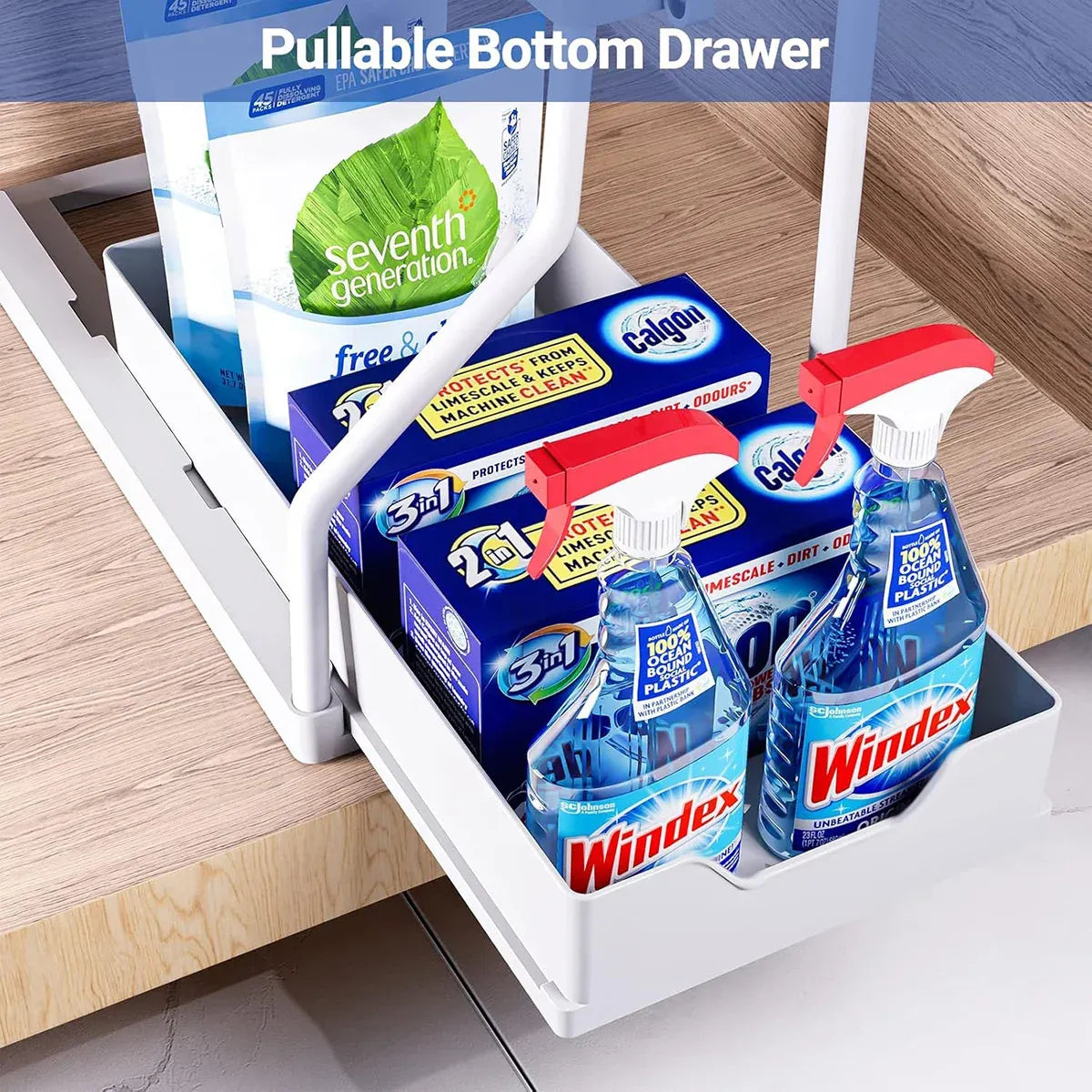 Under Sink Storage Rack Double Layer Organizer Shelf Kitchen Bathroom Cabinet - White