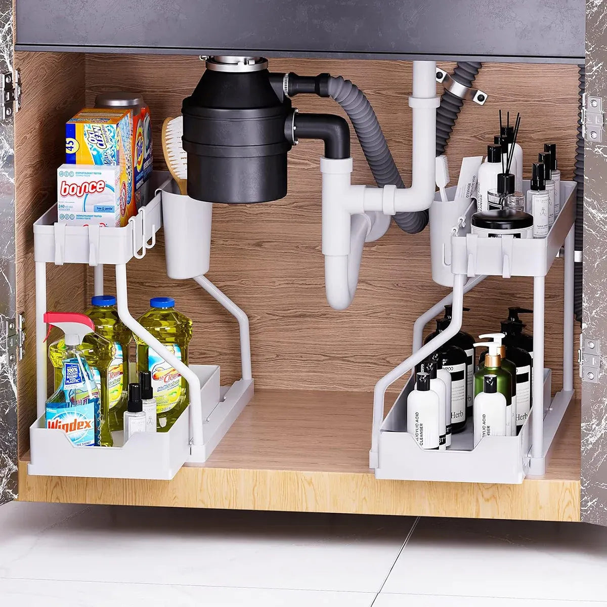 Under Sink Storage Rack Double Layer Organizer Shelf Kitchen Bathroom Cabinet - White