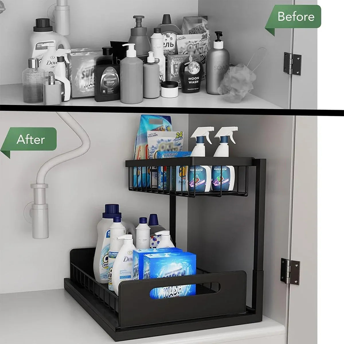 Under Sink Storage Rack Kitchen Cabinet Organizer Adjustable Shelving Unit Home - White