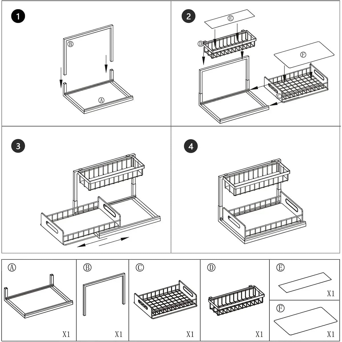 Under Sink Storage Rack Kitchen Cabinet Organizer Adjustable Shelving Unit Home - White