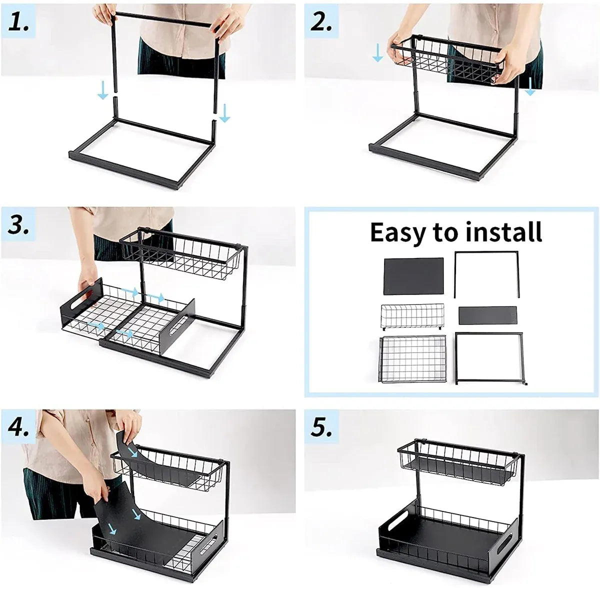 Under Sink Storage Rack Kitchen Cabinet Organizer Adjustable Shelving Unit Home - White