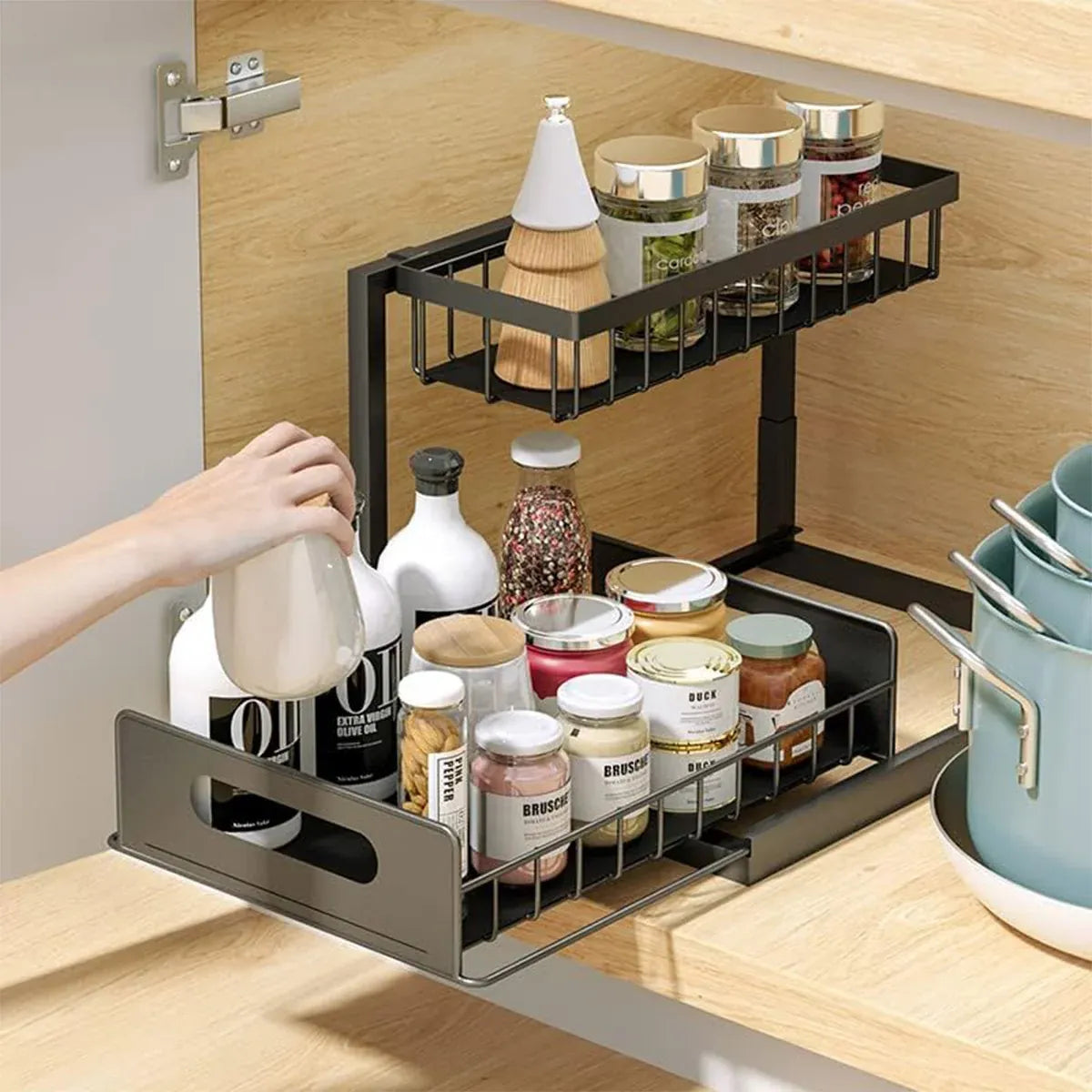 Under Sink Storage Rack Kitchen Cabinet Organizer Adjustable Shelving Unit Home - White