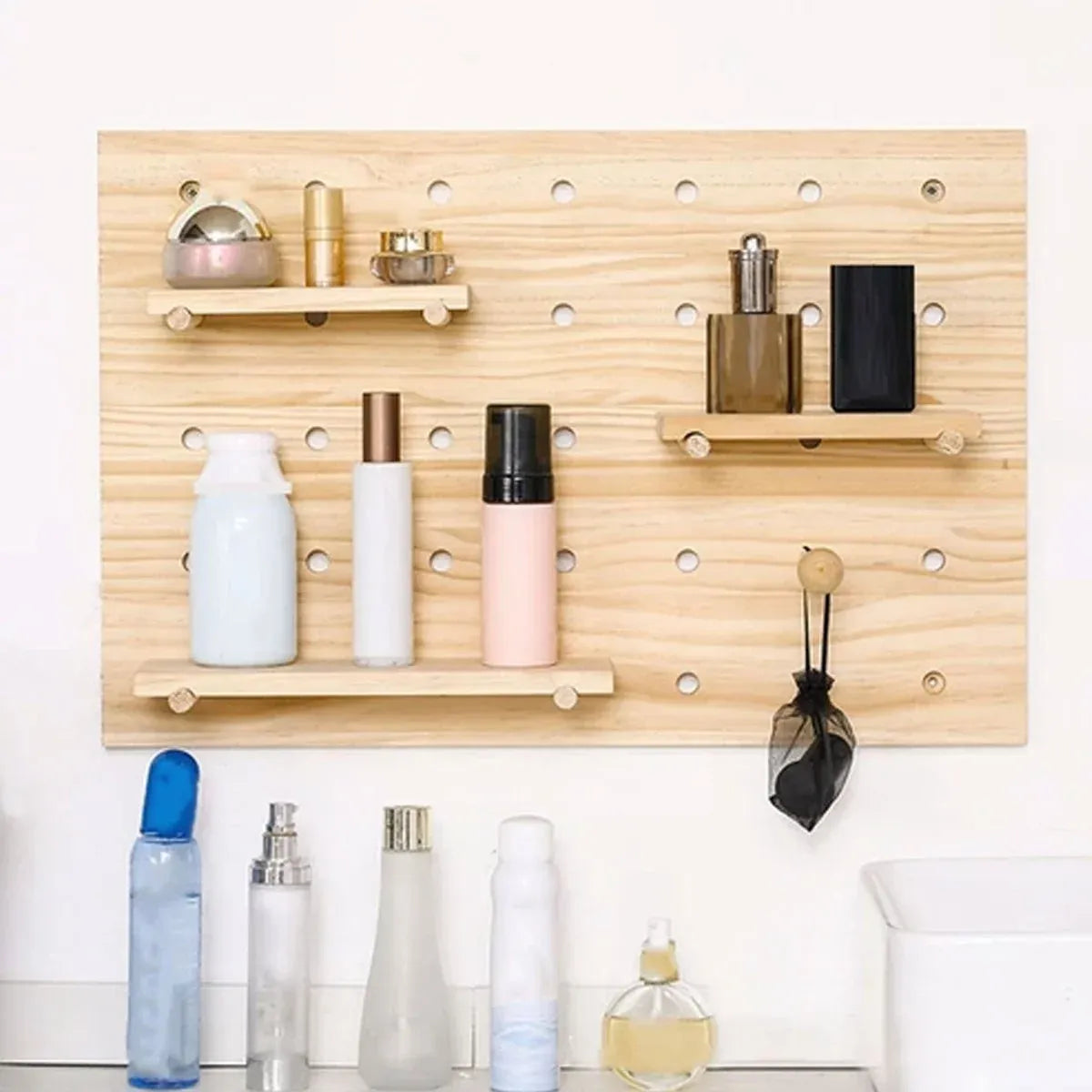 Wooden Pegboard Wall Shelf Hanging Storage for Home Office Display Sturdy