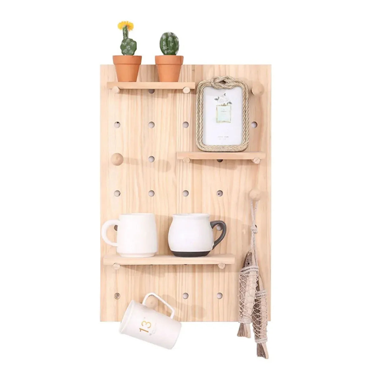 Wooden Pegboard Wall Shelf Hanging Storage for Home Office Display Sturdy