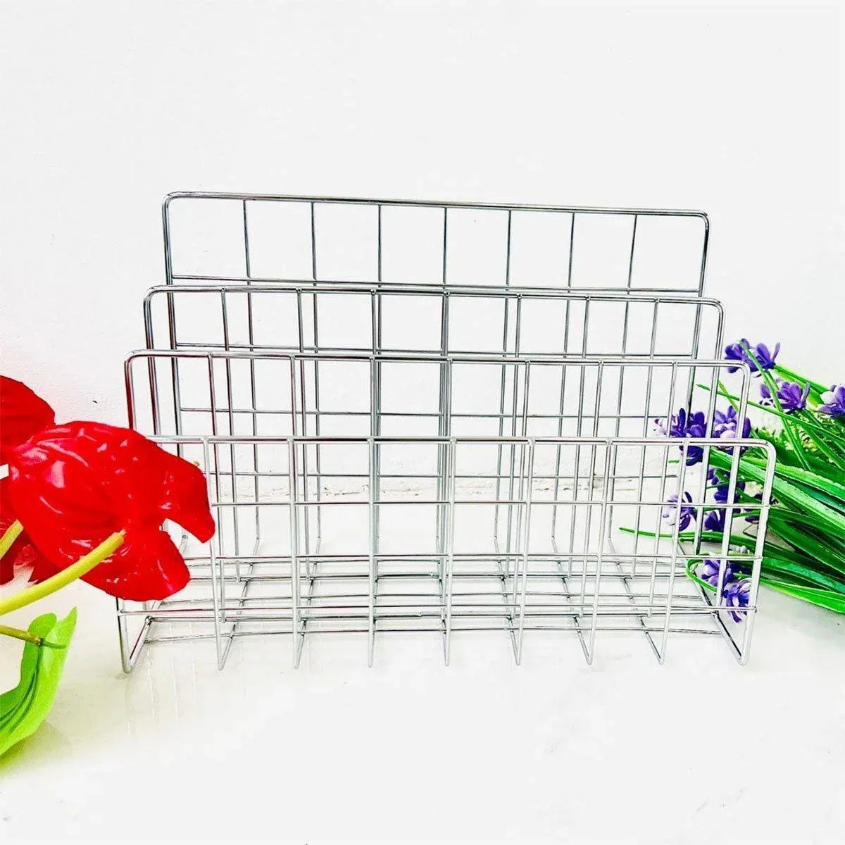 Three Layer Iron Office Document Organizer Rack Magazine Storage Shelf Bookshelf
