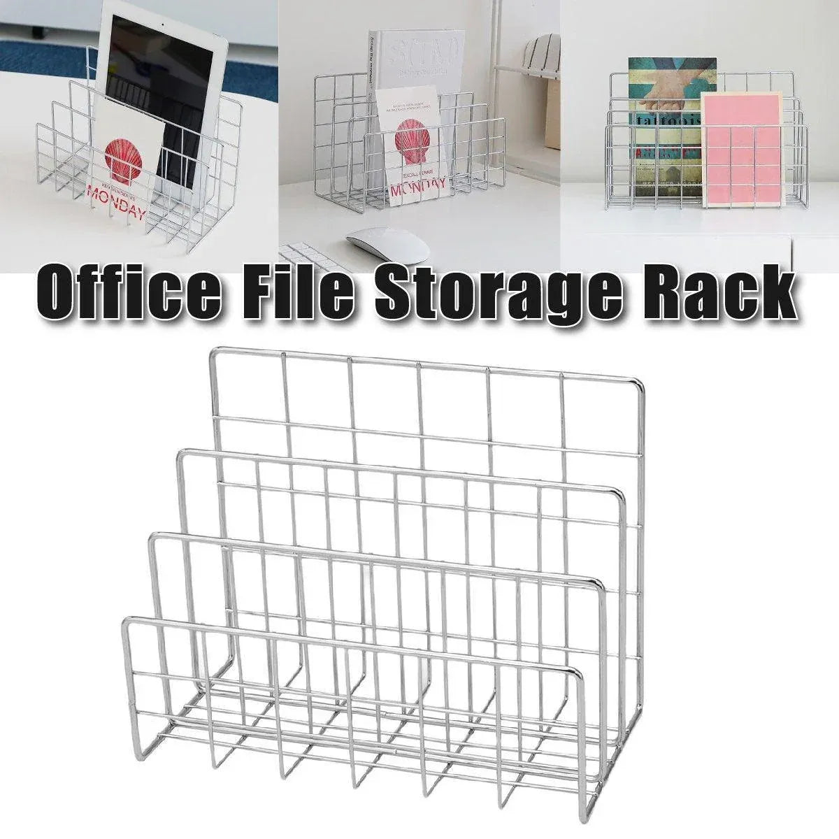 Three Layer Iron Office Document Organizer Rack Magazine Storage Shelf Bookshelf