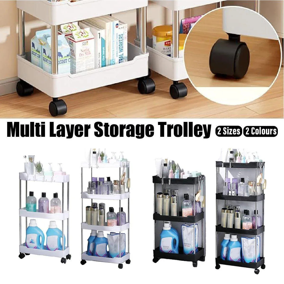 Multi Layer Rolling Storage Cart Kitchen Bathroom Organizer Shelf with Wheels - 3-White