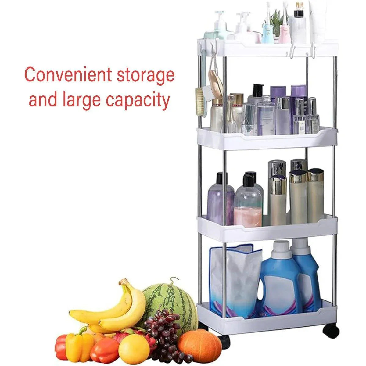 Multi Layer Rolling Storage Cart Kitchen Bathroom Organizer Shelf with Wheels - 3-White