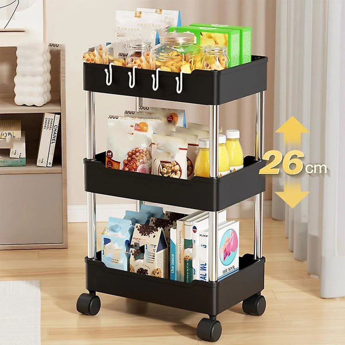 Multi Layer Rolling Storage Cart Kitchen Bathroom Organizer Shelf with Wheels - 4-Black