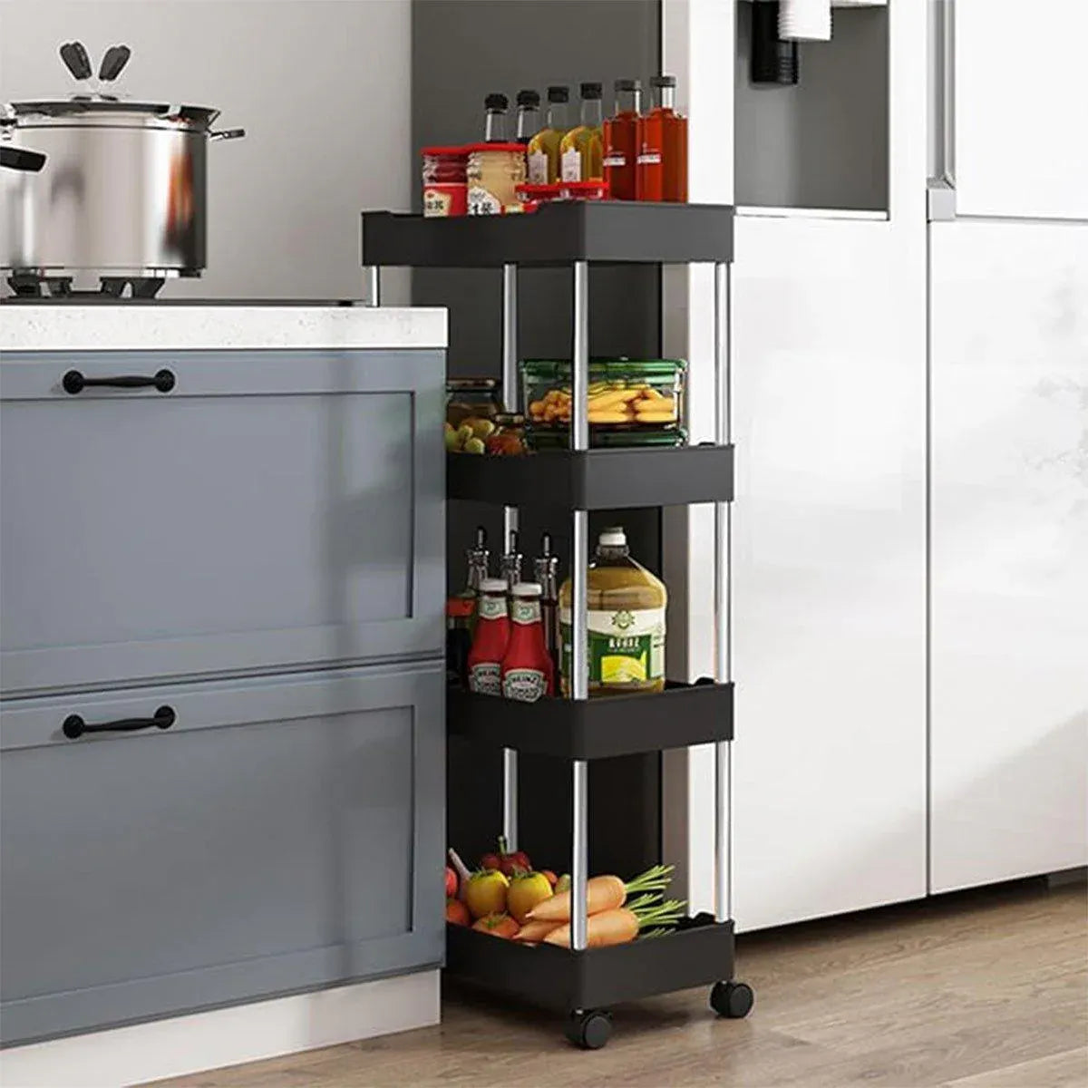 Multi Layer Rolling Storage Cart Kitchen Bathroom Organizer Shelf with Wheels - 4-Black