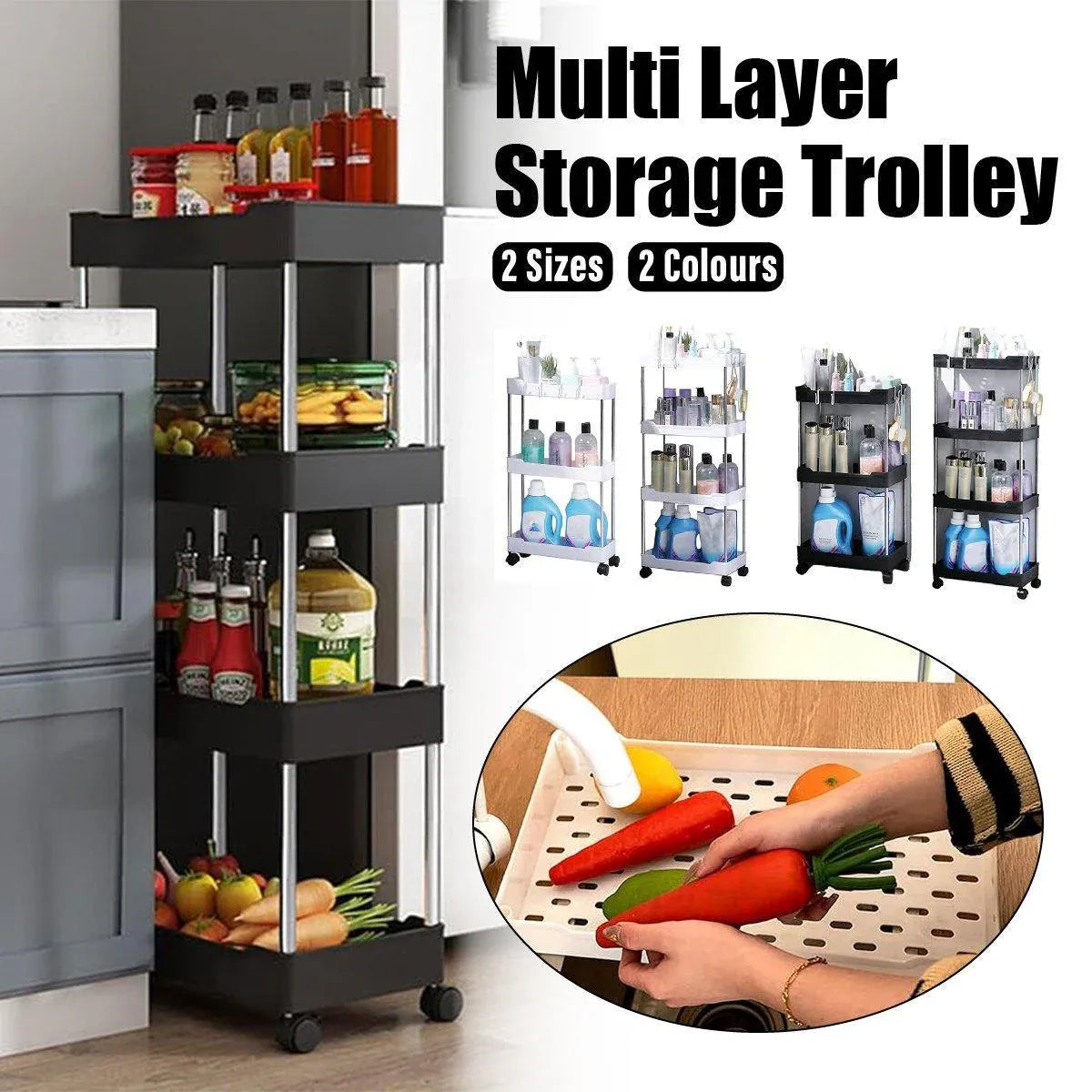 Multi Layer Rolling Storage Cart Kitchen Bathroom Organizer Shelf with Wheels - 4-Black