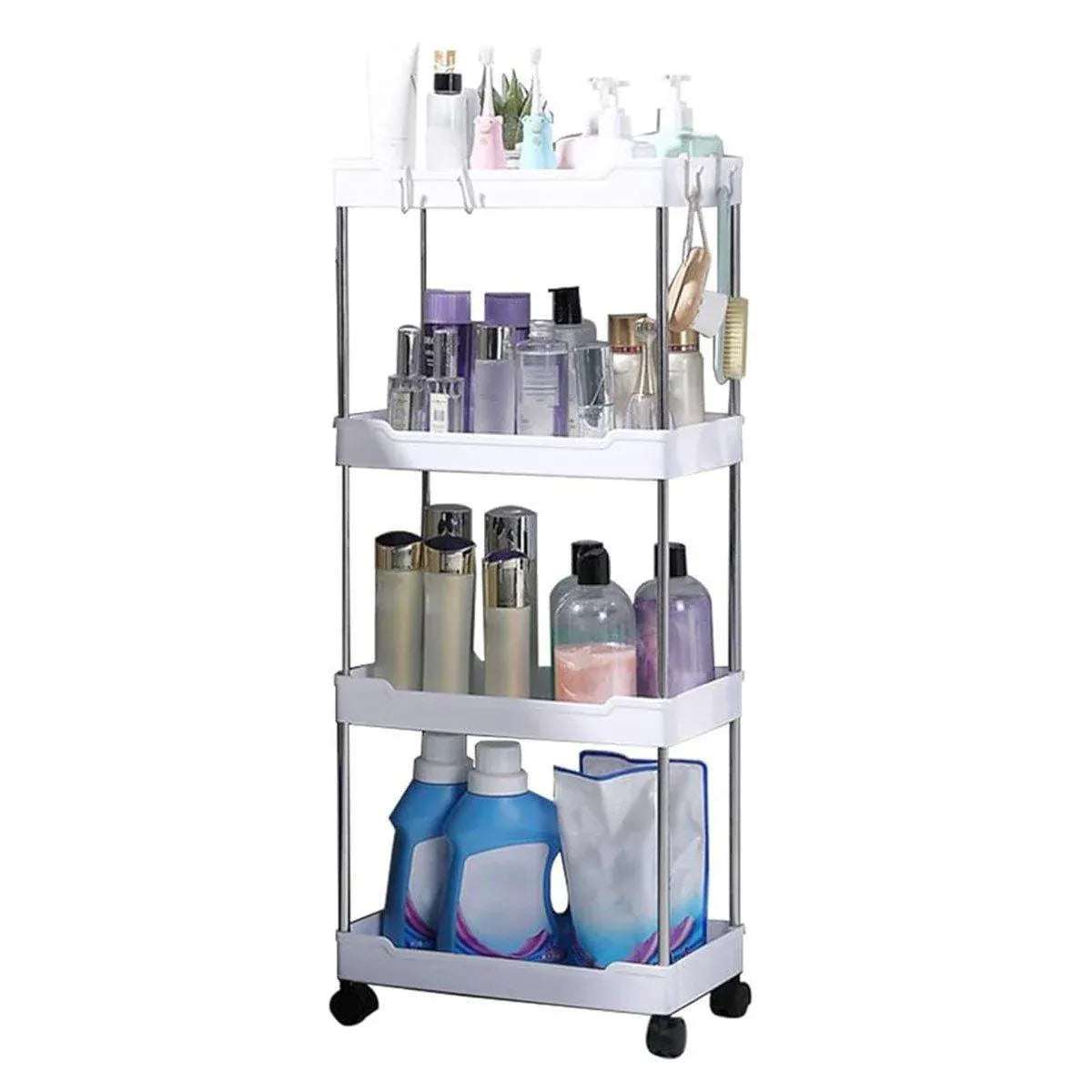 Multi Layer Rolling Storage Cart Kitchen Bathroom Organizer Shelf with Wheels - 4-White