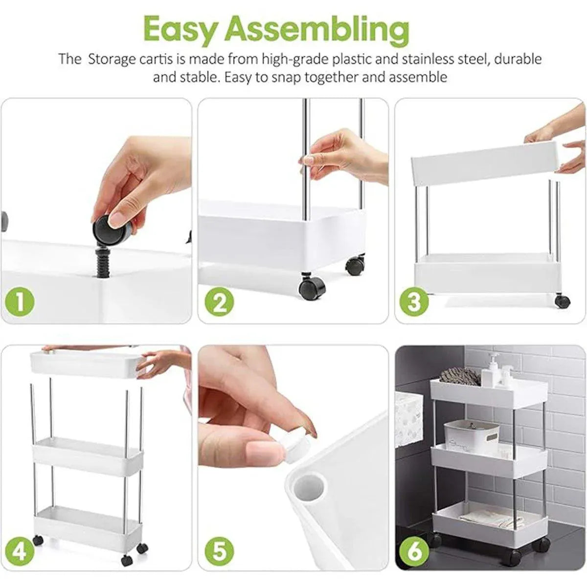 Multi Layer Rolling Storage Cart Kitchen Bathroom Organizer Shelf with Wheels - 4-White