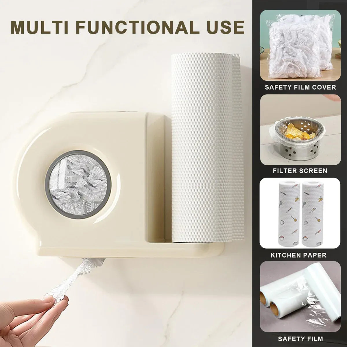 Wall Mounted Kitchen Storage Rack for Plastic Bags Rags Film Organizer Box Use - White