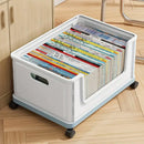 Under Desk Book Storage Box with Wheels Movable Classroom Student Organiser Rack - White