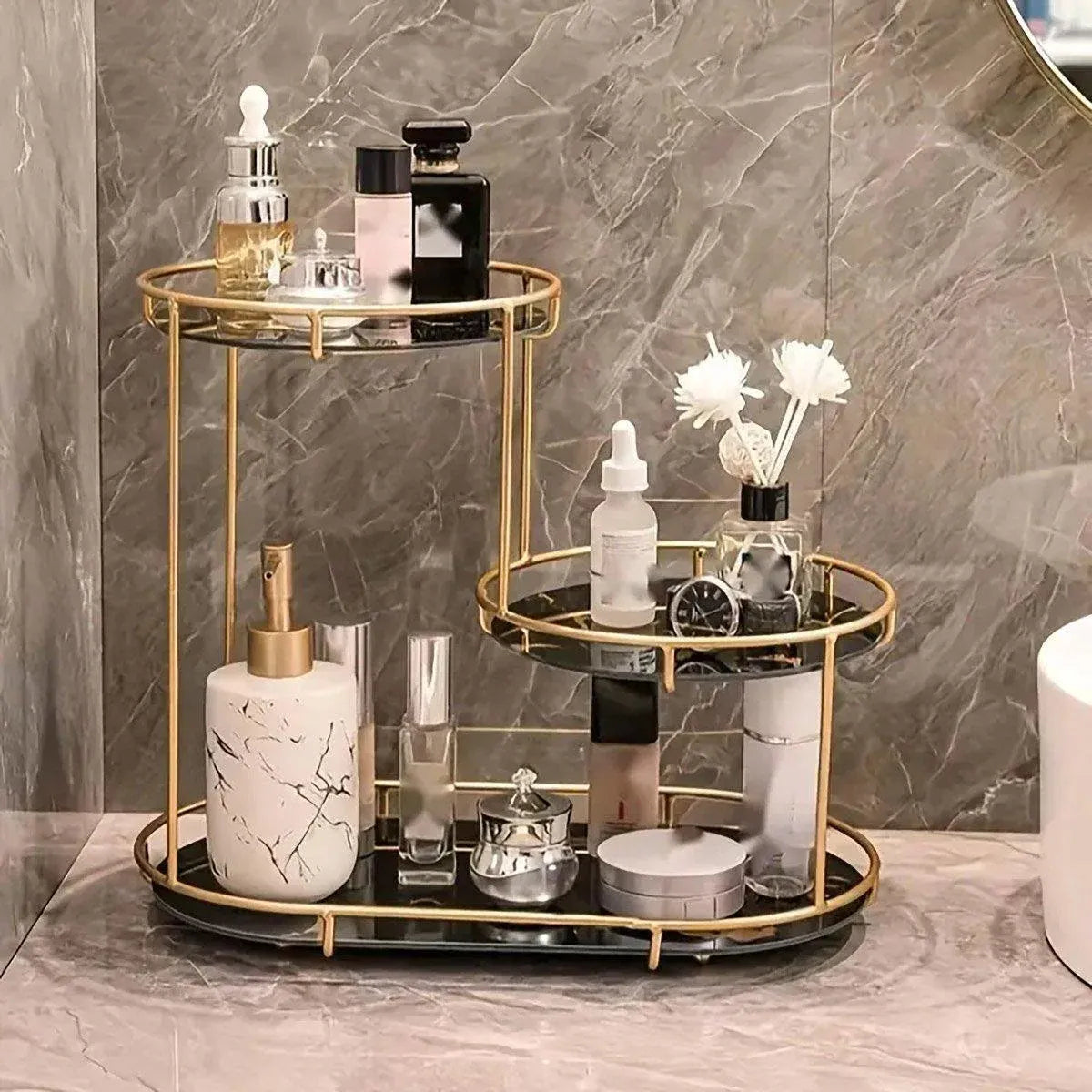 Round Multi-Tier Metal Storage Rack for Bathroom Vanity Kitchen Storage Rack - White