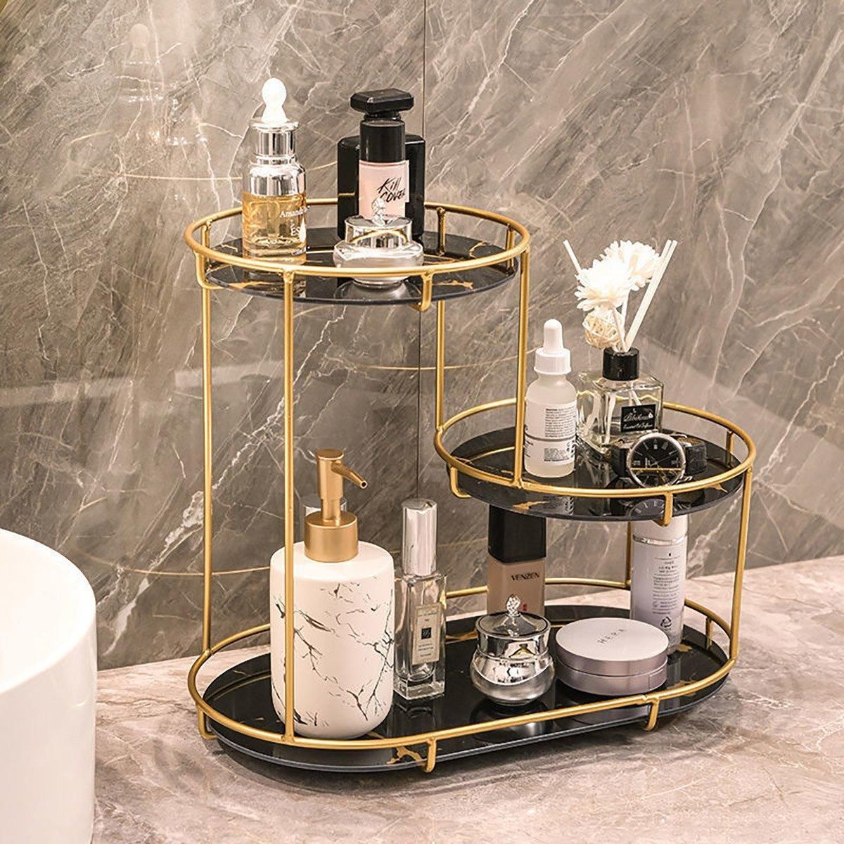 Round Multi-Tier Metal Storage Rack for Bathroom Vanity Kitchen Storage Rack - White