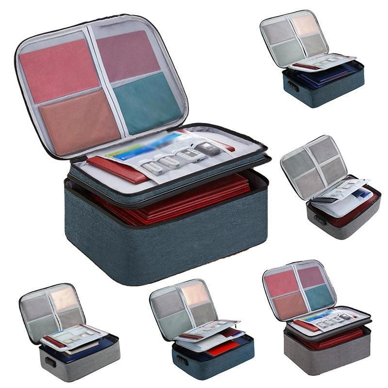 Large Capacity Multi-Layer Document Ticket Storage Bag Certificate File Organize 3 Layers - Navy 3 Layers-B2