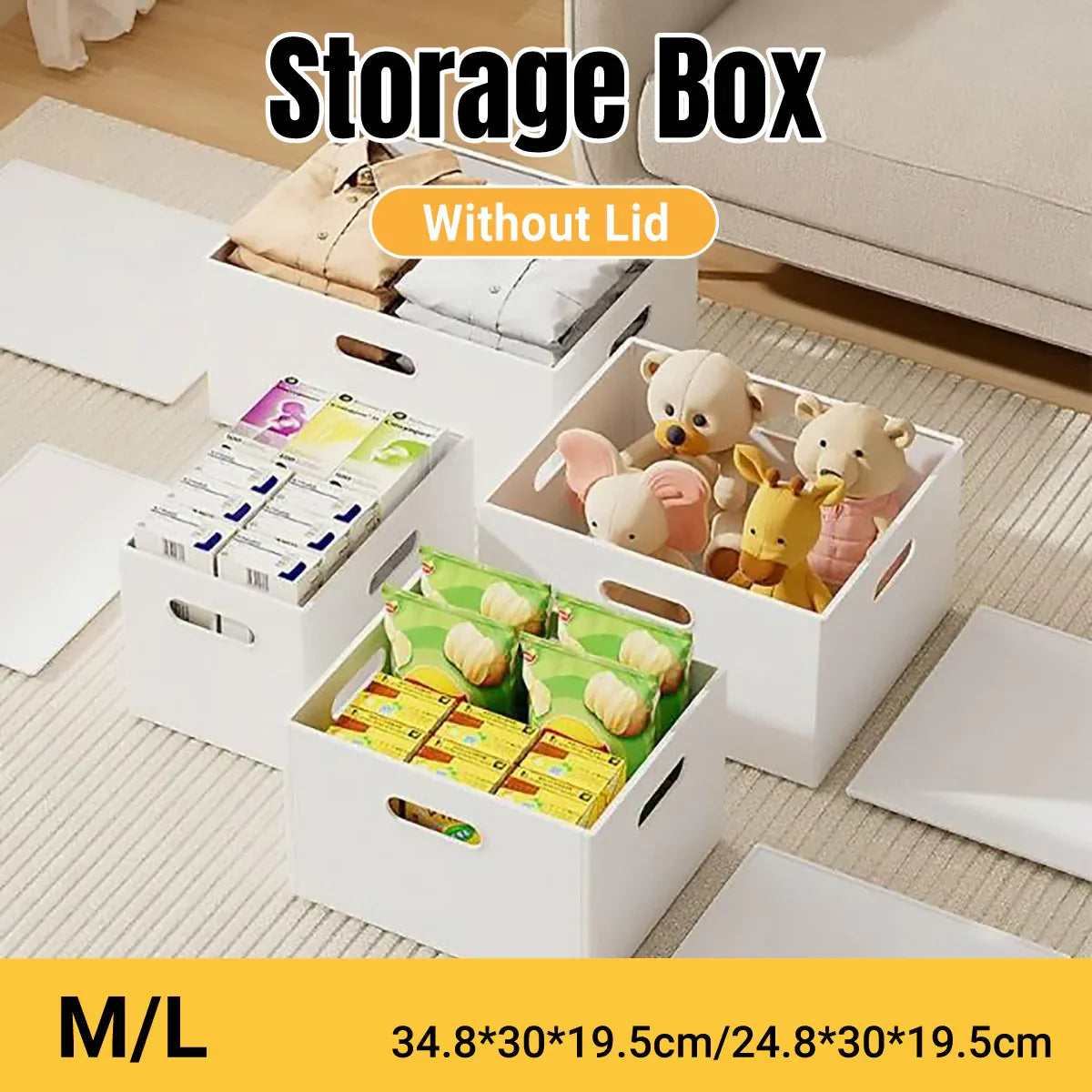 Portable Storage Box White M/L Without Lid for Home Use - L