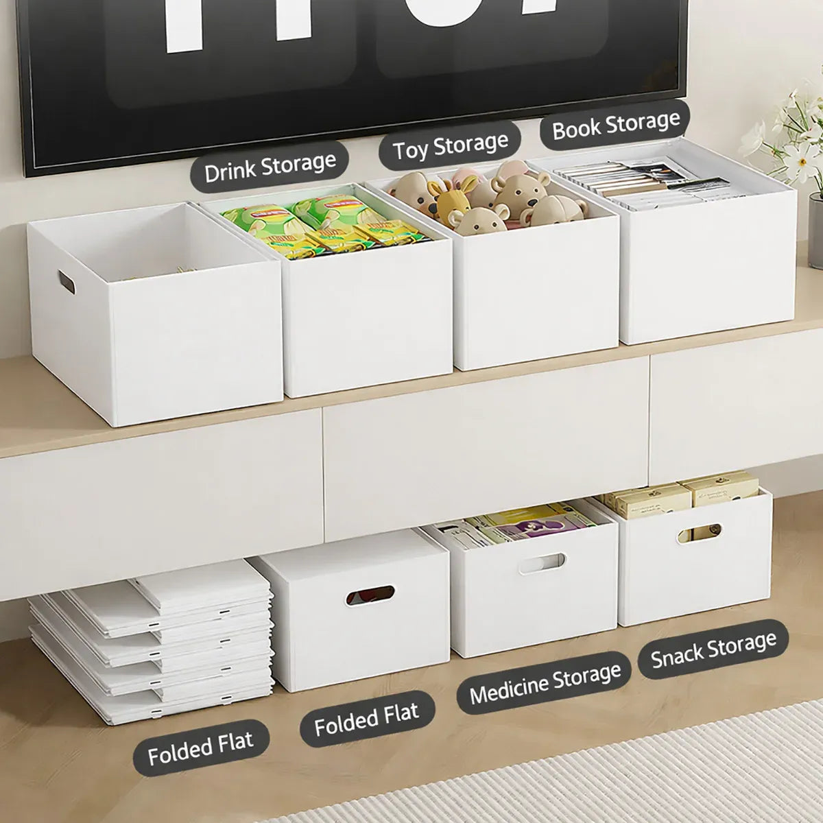 Portable Storage Box White M/L Without Lid for Home Use - L