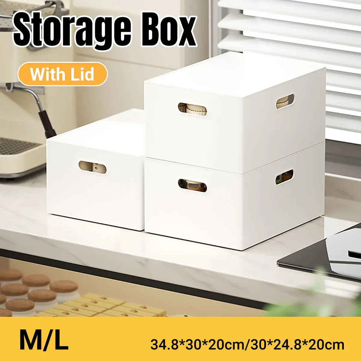 Portable Storage Box White M/L with Lid - L