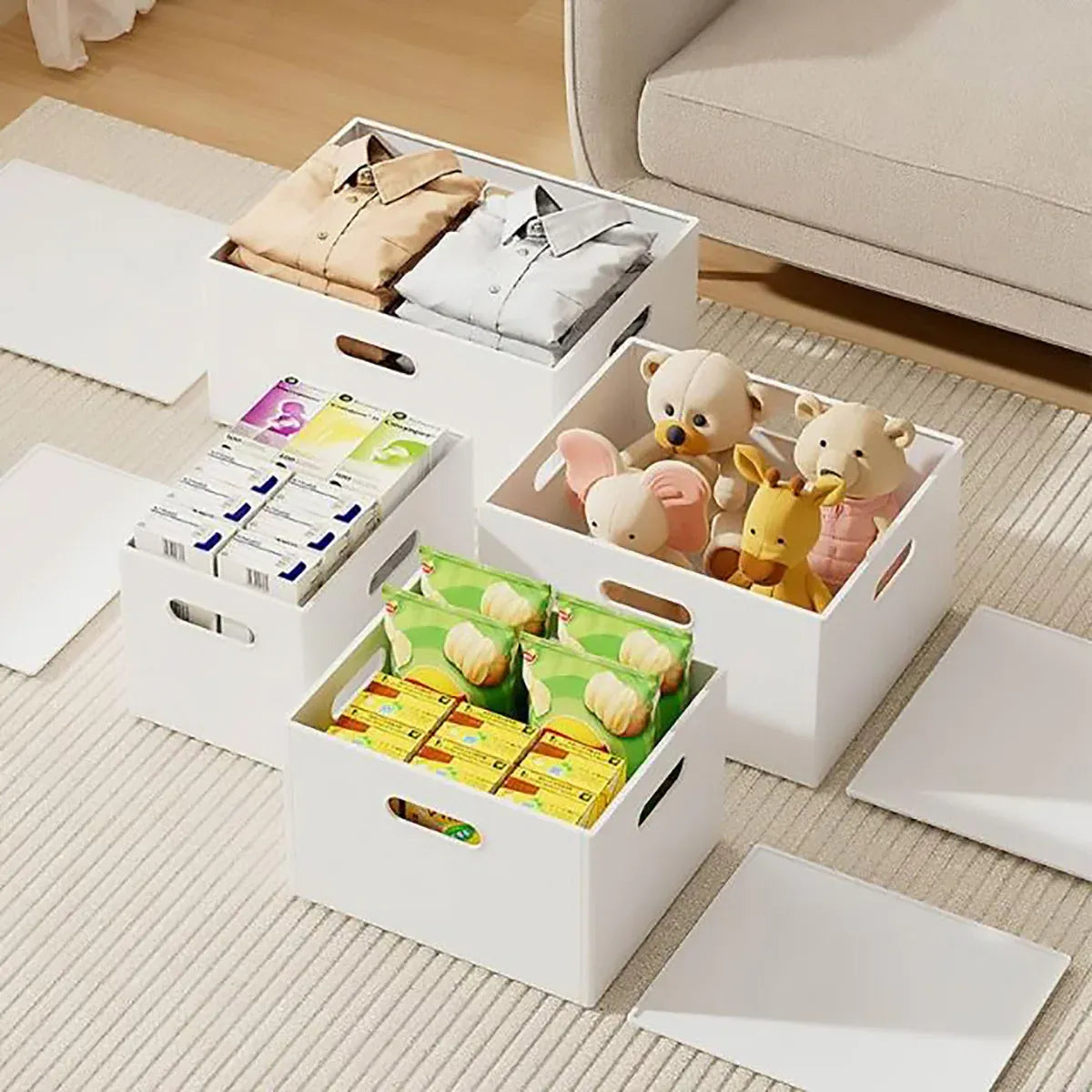 Portable Storage Box White M/L with Lid - L