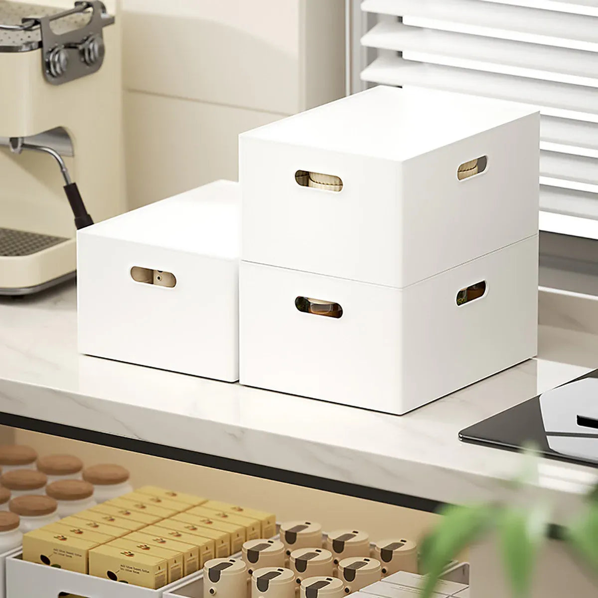 Portable Storage Box White M/L with Lid - L